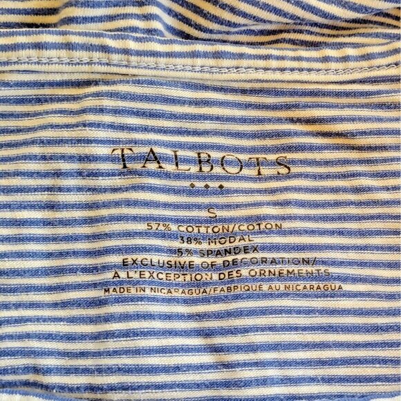 TALBOTS Top Blue White Women Size Small Knit Short Sleeves - Picture 6 of 6